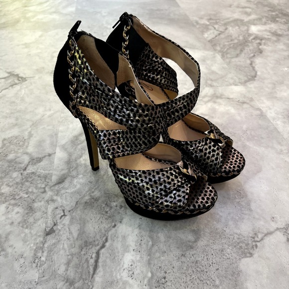 Poetic Licence Shoes - Poetic License Force Of Nature Womens Black Leather High Heel Sandals Size 9.5